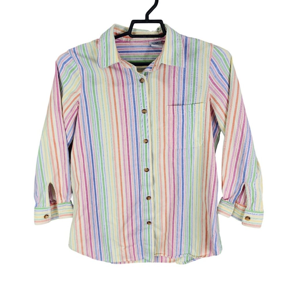 Womens Vintage Blair Colorful Striped Shirt Button Up Long Sleeves Size S